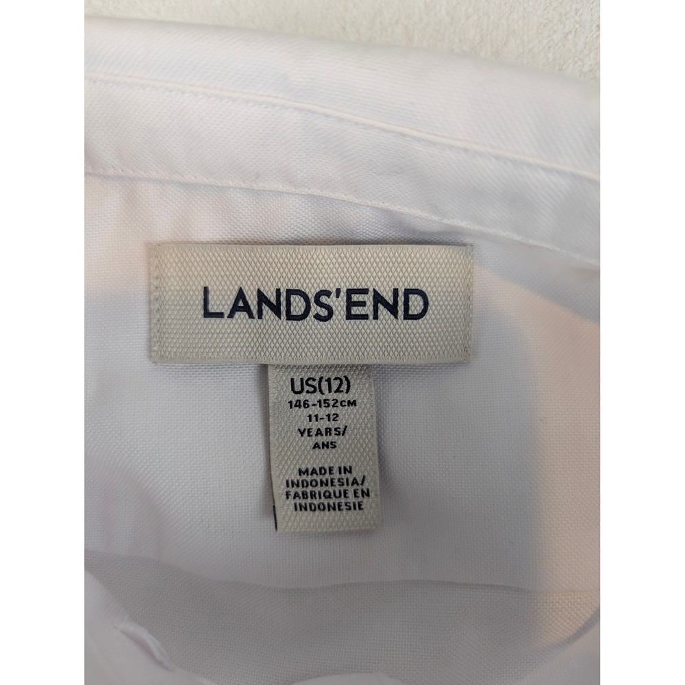 Lands End Boys White Long Sleeve Button Down Shirt School Uniform Size 12 - Picture 7 of 9
